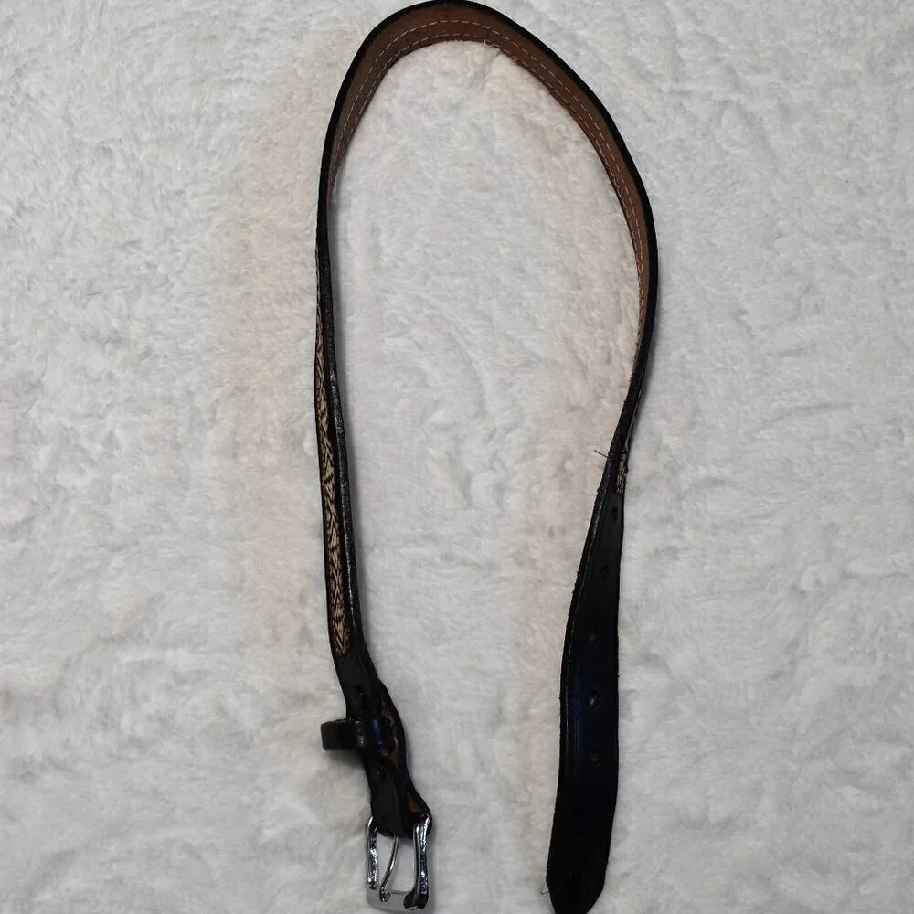 Western Black Leather Belt Sz 28 / 34 Aztec Rodeo Boho Cowboy Artisan